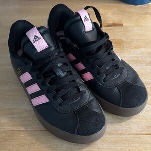 Adidas Women's Black Sneakers with Pink Stripes
